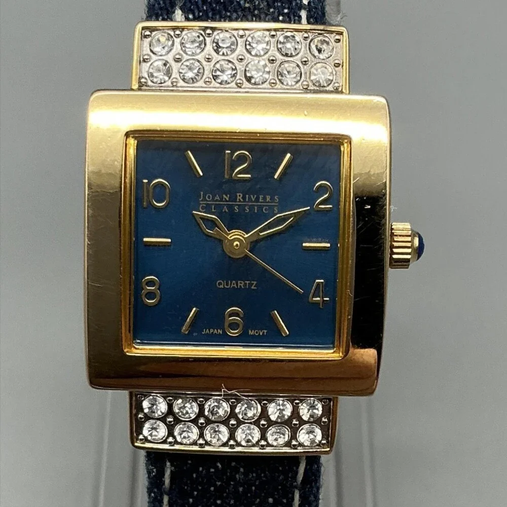 Joan Rivers Classics Womens Watch 23mm Blue Dial Gold Tone Banggle New Battery